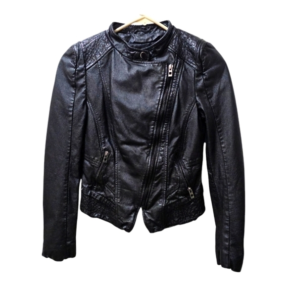 Women's Black Leather Motorcycle Moto Jacket XSP - Picture 1 of 16